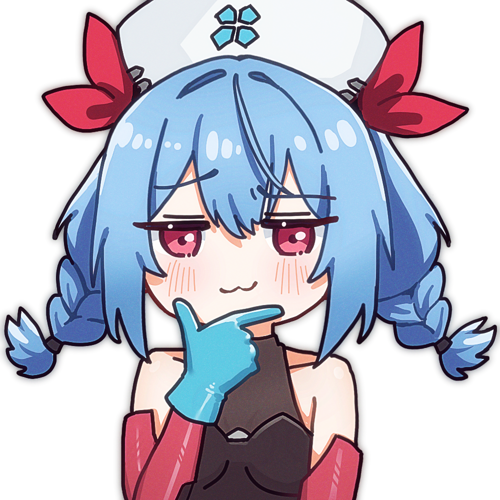 1girl, :3, alpha_transparency, blue_gloves, blue_hair, blush, braid, chibi, colphne_(girls'_frontline_2), colphne_(silent_heart)_(girls'_frontline_2), commentary, english_commentary, girls'_frontline_2:_exilium, girls_frontline, gloves, hat, looking_at_viewer, medium_hair, nurse_cap, official_alternate_costume, outline, red_eyes, rishe_(reeeeshe), simple_background, solo, twin_braids, twintails, upper_body, white_outline
