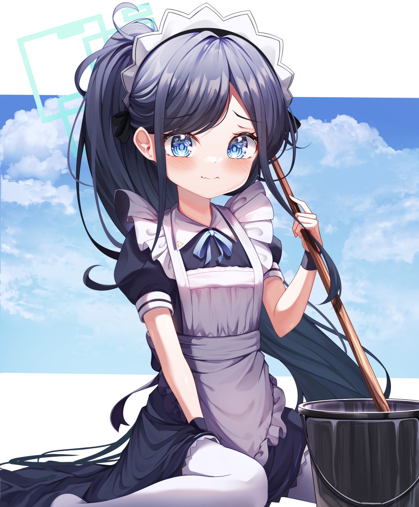 1girl, absurdres, apple_mango, apron, aqua_halo, aris_(blue_archive), aris_(maid)_(blue_archive), black_dress