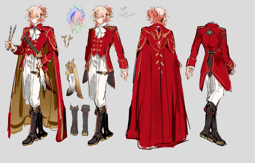 absurdres, alternate_costume, alternate_hairstyle, ascot, boots, braid, cape, concept_art
