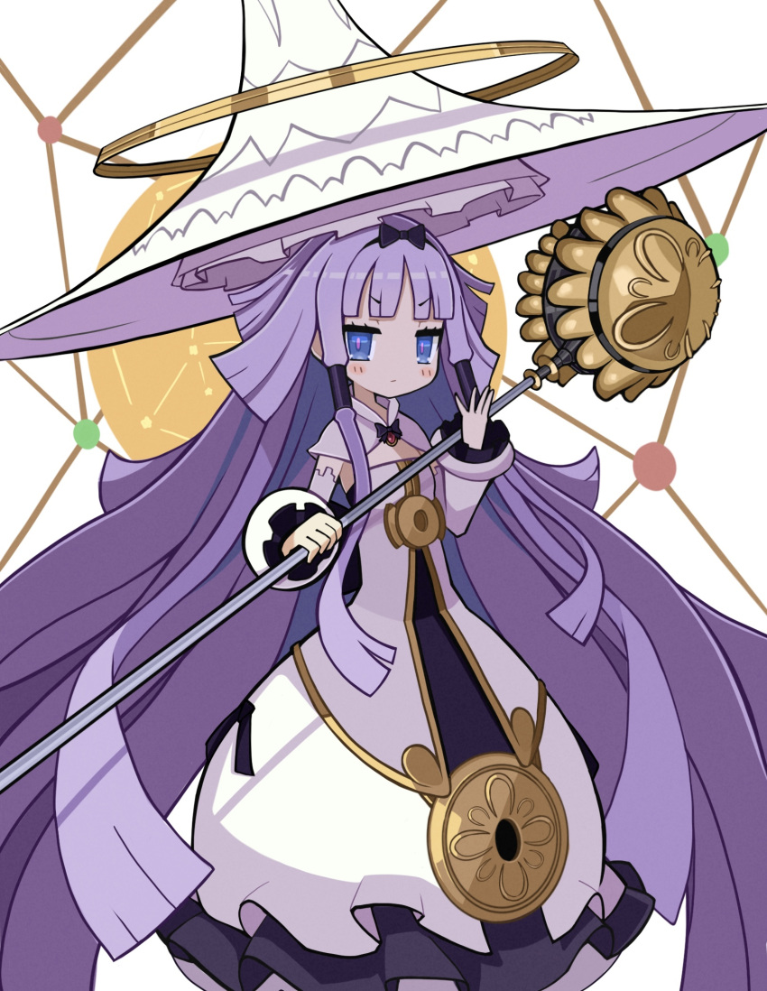 1girl, absurdly_long_hair, blue_eyes, blunt_bangs, blush, bow, brooch, closed_mouth