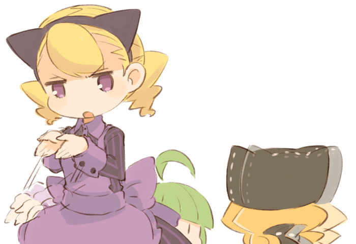 after_image, afterimage, ahoge, animal_ears, apron, blonde_hair, cat_ears, green_hair