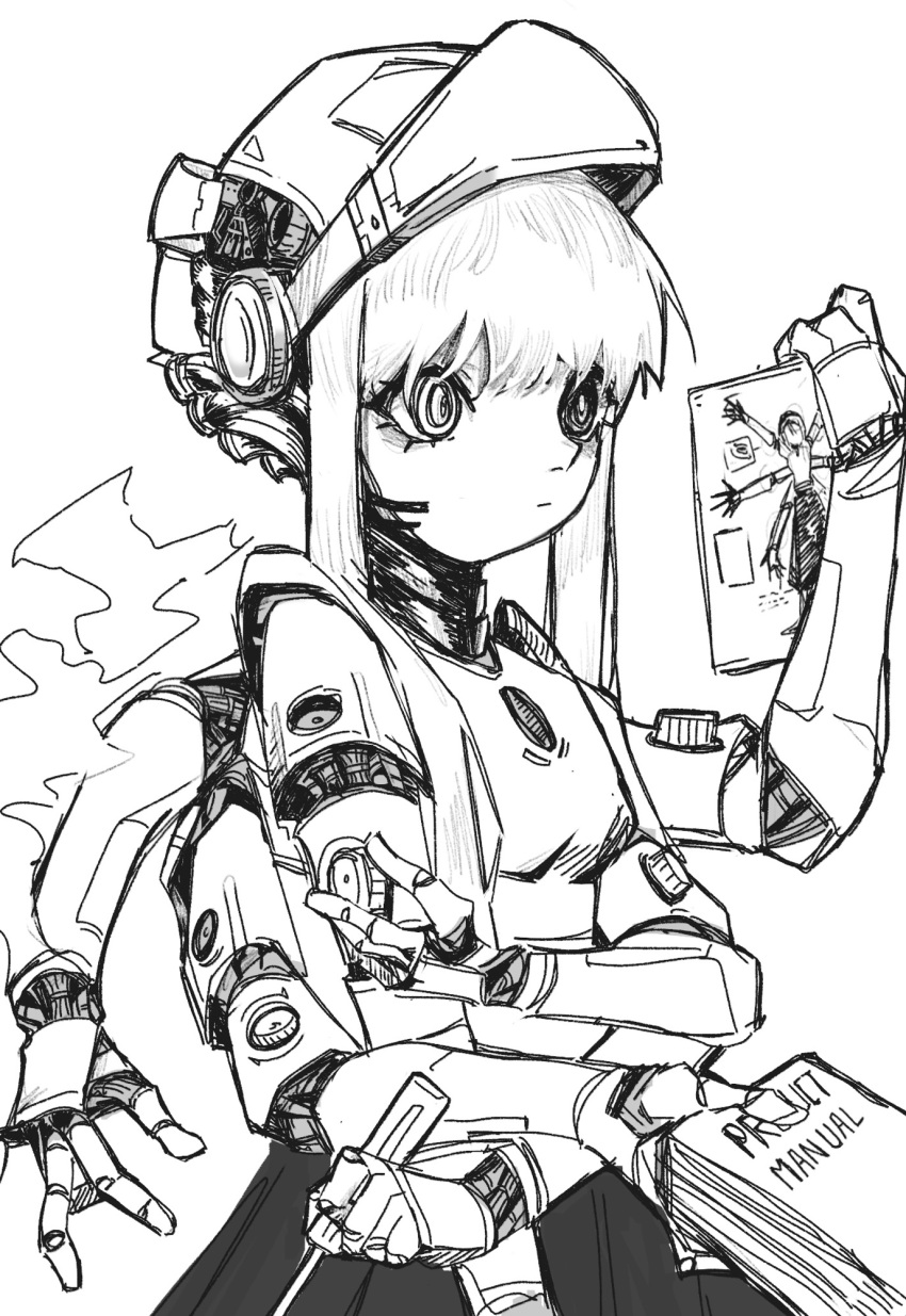 1girl, android, book, character_request, check_copyright, closed_mouth, copyright_request, da_vinci_to_shichinin_no_gansaku_eirei