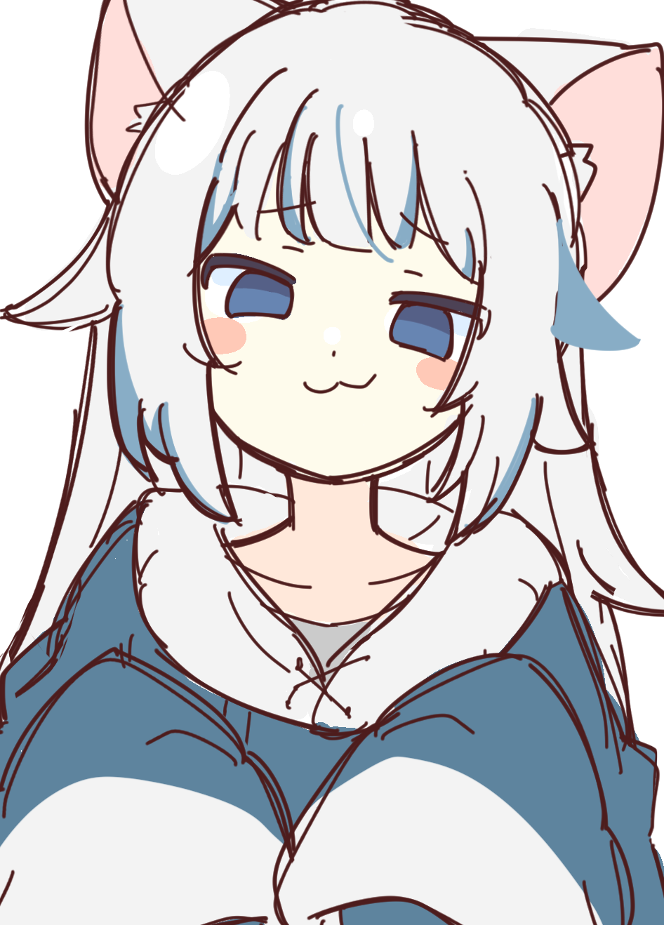 :3, animal_ears, blue_eyes, blue_hoodie, cat_ears, closed_mouth, gawr_gura, highres
