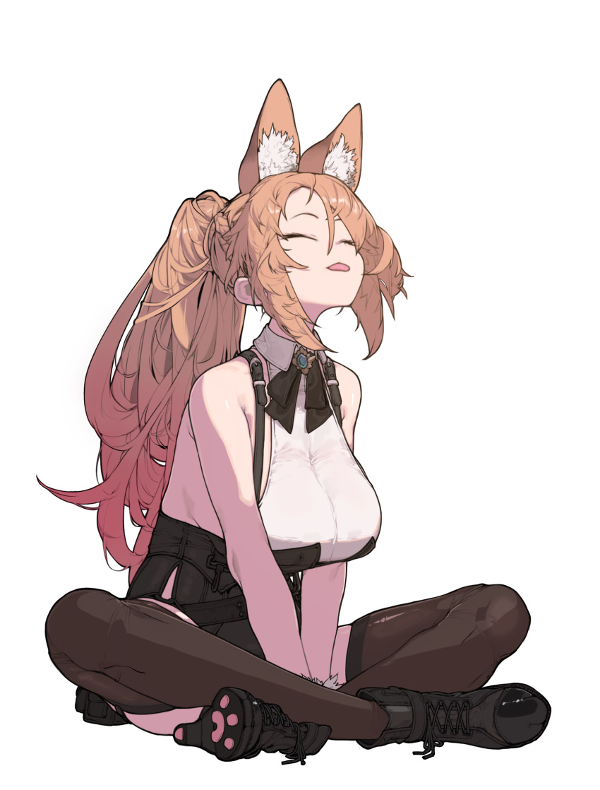 1girl, absurdres, animal_ear_fluff, animal_ears, asymmetrical_bangs, bare_shoulders, black_bow, blonde_hair