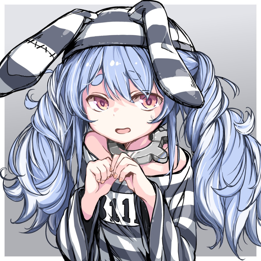 1girl, animal_ears, animal_hat, black_shirt, blue_hair, hat, highres, hololive