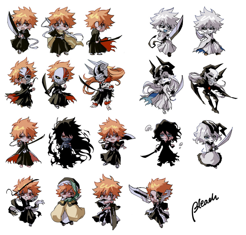 bankai, black_hair, black_hakama, black_kimono, black_sclera, bleach, brown_eyes, closed_mouth