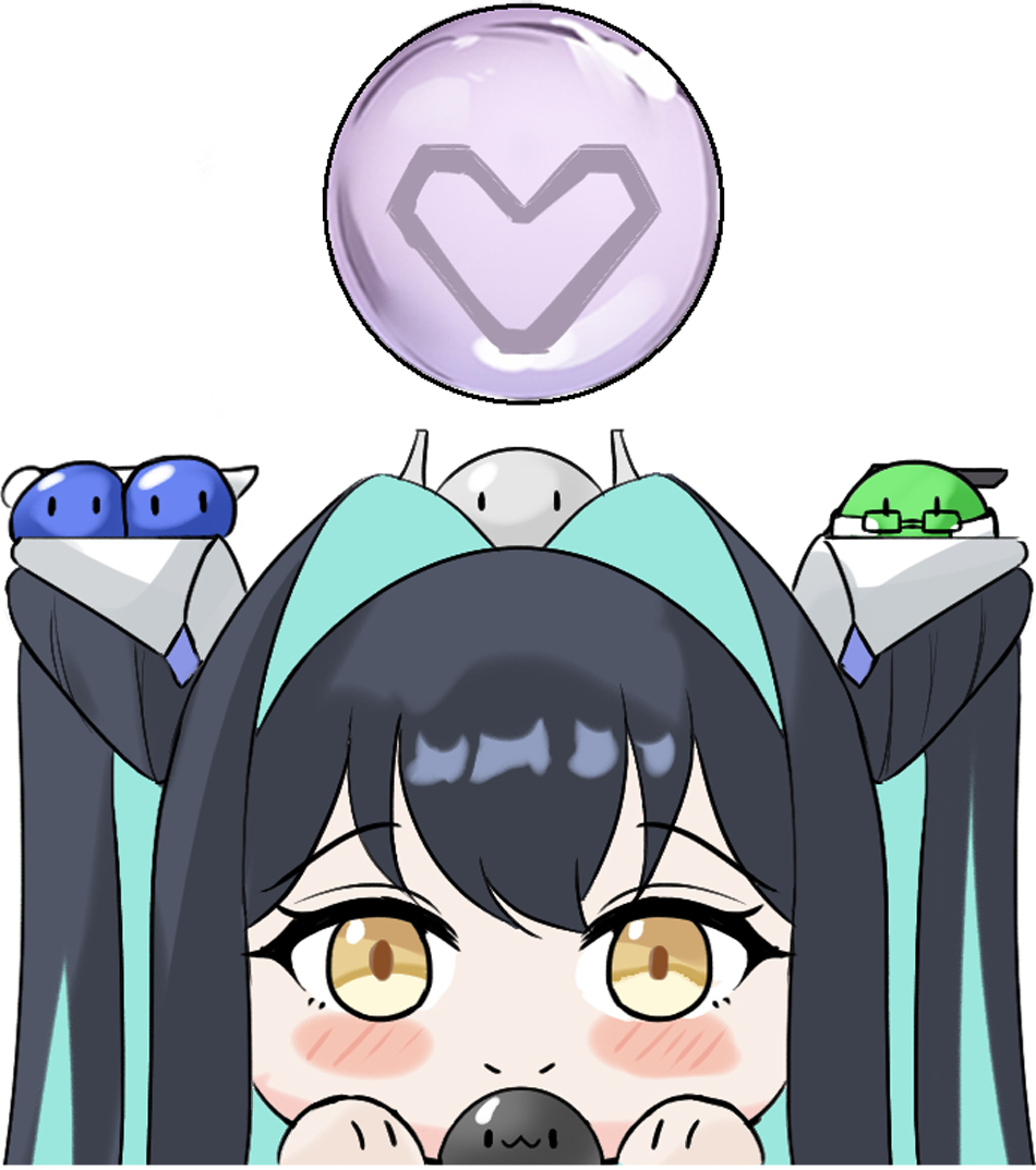 1girl, aqua_hair, bare_shoulders, black_hair, blue_hair, bodysuit, breasts, chibi, chibi_only, colored_inner_hair, goddess_of_victory:_nikke, hair_intakes, labbri, little_mermaid_(nikke), long_hair, looking_at_viewer, multicolored_hair, see-through_clothes, solo, twintails, very_long_hair, yellow_eyes