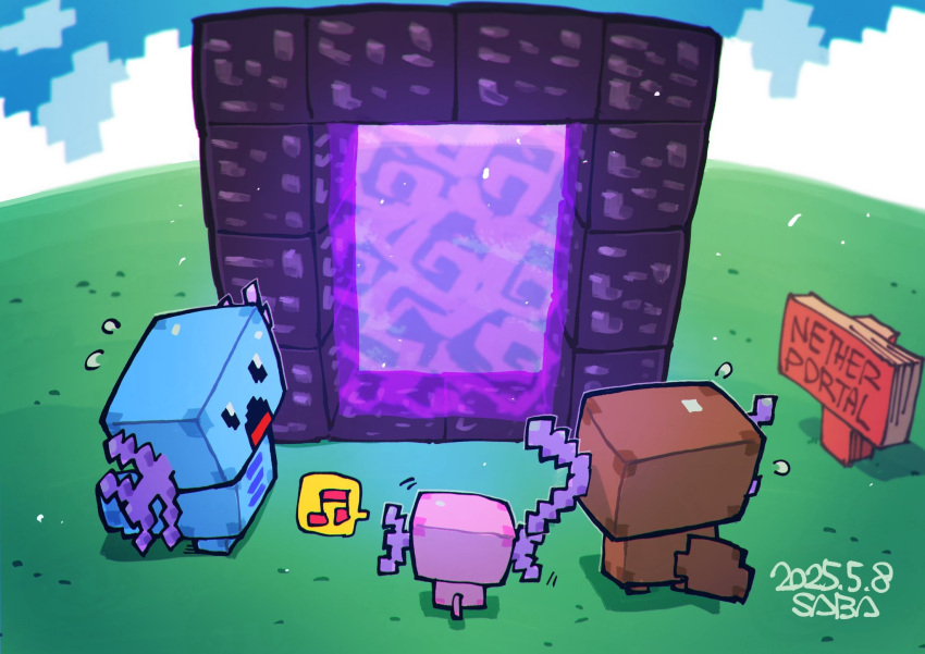 alternate_color, artist_name, axolotl, axolotl_(minecraft), black_eyes, block_(minecraft), blue_sky, dated