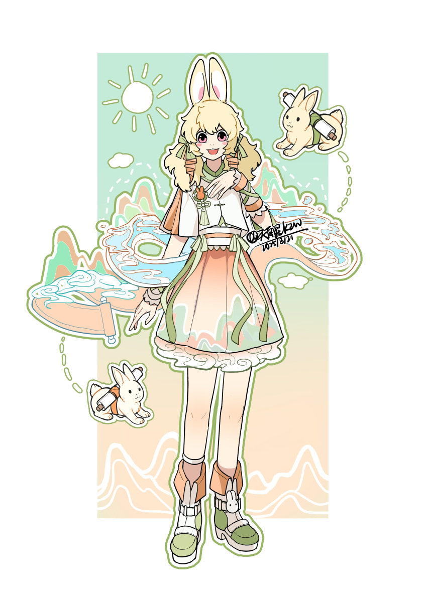 1girl, absurdres, animal_ears, blonde_hair, boots, chinese_clothes, feiren_zai, full_body