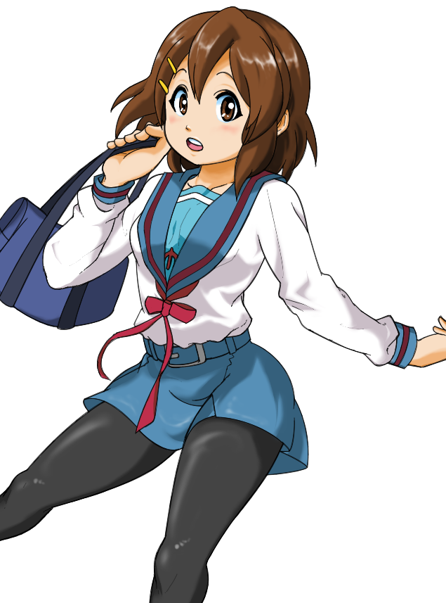 bag, brown_eyes, brown_hair, cosplay, hirasawa_yui, k-on!, nakagawa_rui, pantyhose