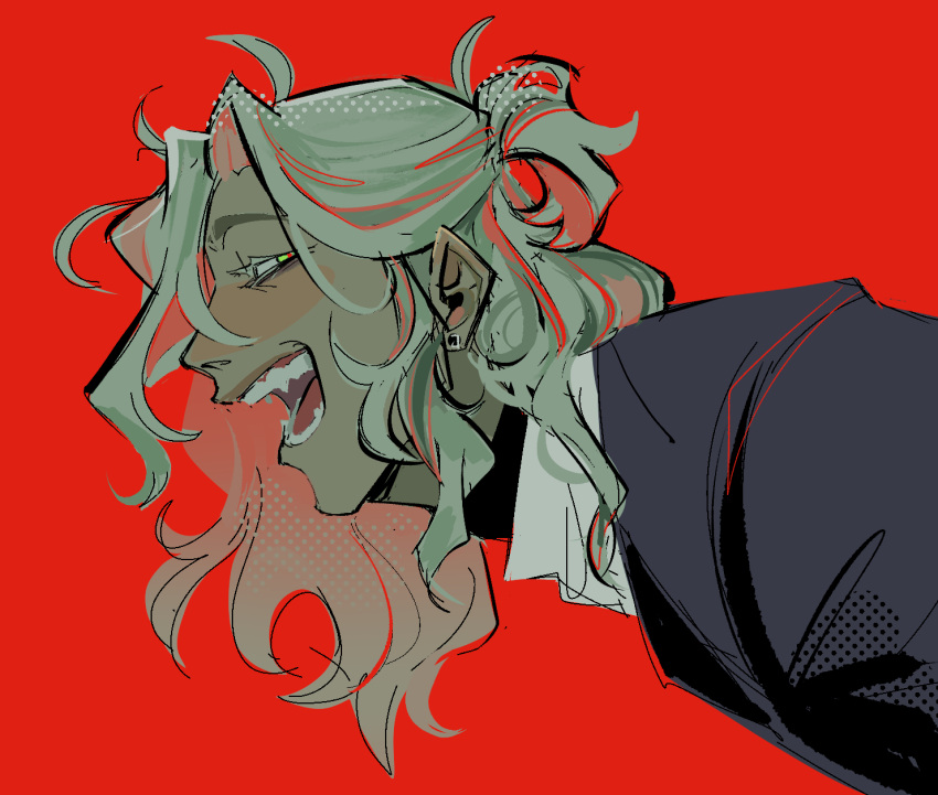 1boy, ai_the_somnium_files, blonde_hair, braid, braided_ponytail, dark-skinned_male, dark_skin, earrings