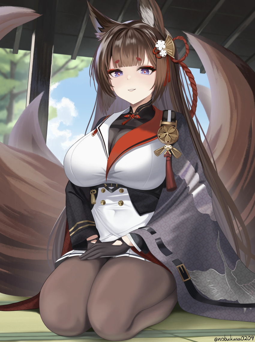 1girl, amagi_(aircraft_carrier)_(azur_lane), amagi_(azur_lane), amagi_(cv)_(azur_lane), animal_ears, azur_lane, fox_ears, fox_tail