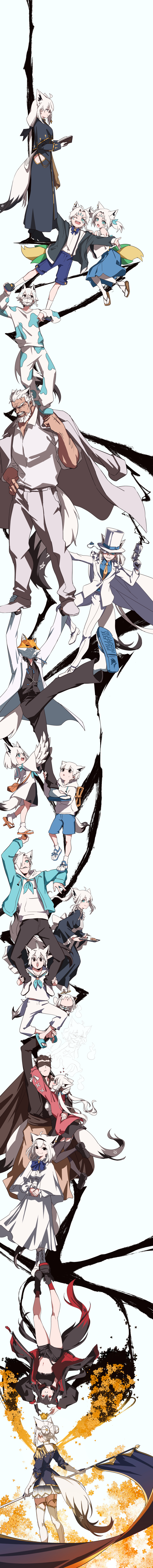 6+boys, 6+girls, absurdres, ahoge, alternate_costume, alternate_hairstyle, animal_ears, apron