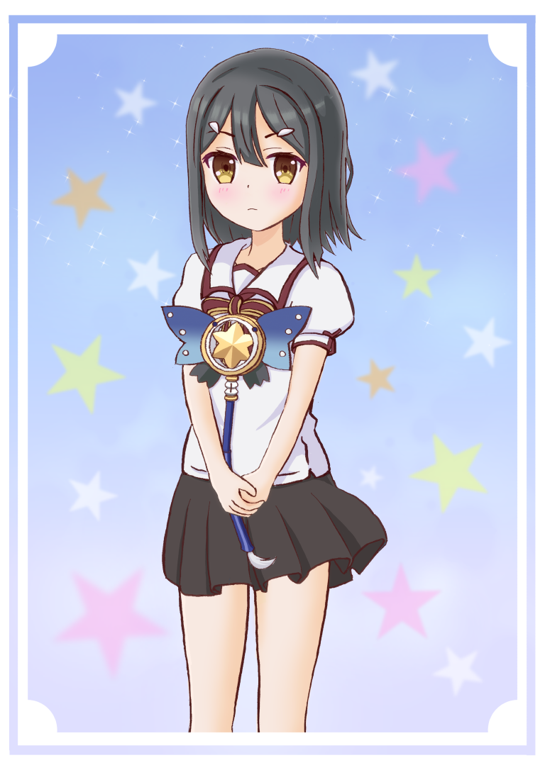 1girl, akijet510, black_hair, black_skirt, commentary_request, fate/kaleid_liner_prisma_illya, fate_(series), holding