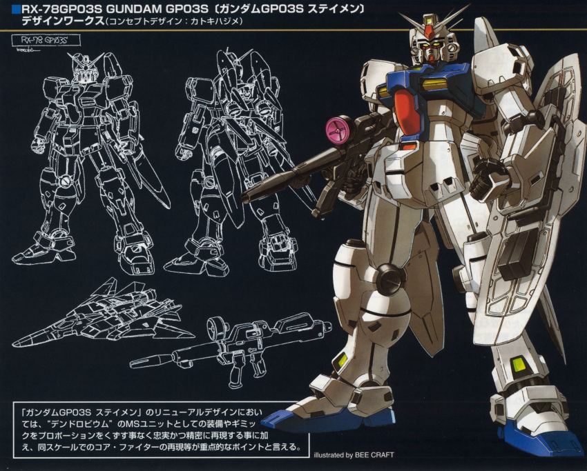 1990s_(style), absurdres, akutsu_jun'ichi, beam_rifle, character_name, core_fighter, earth_federation, energy_gun