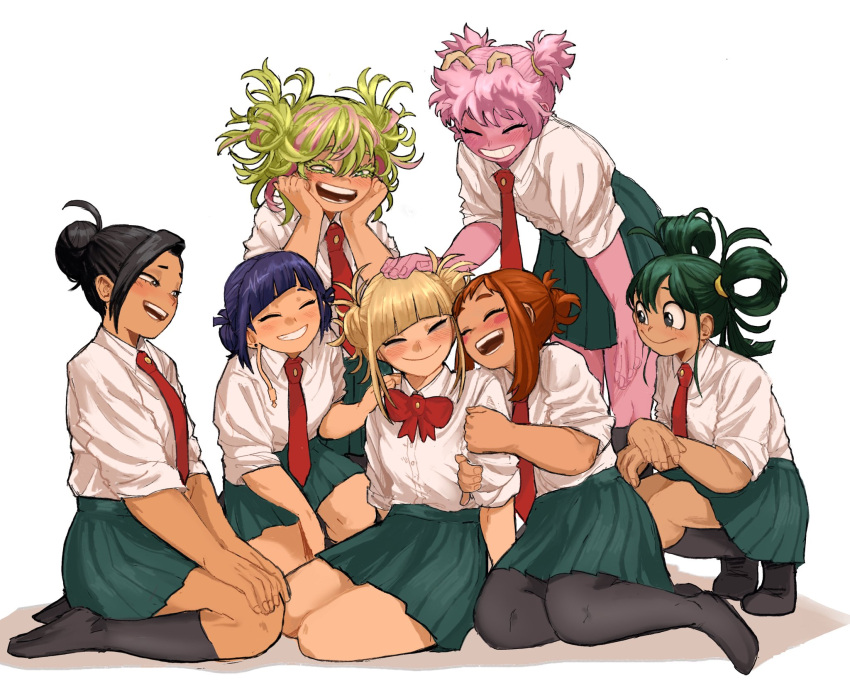 6+girls, alternate_universe, ashido_mina, asui_tsuyu, black_hair, boku_no_hero_academia, colored_skin, friends