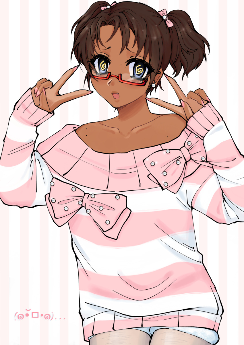 1girl, 2000s_(style), @_@, bad_id, bad_tumblr_id, blue_eyes, bow, brown_hair