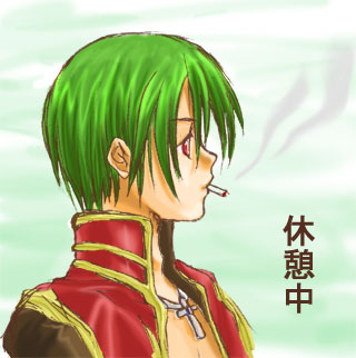 1boy, black_coat, cigarette, coat, commentary_request, cross, cross_necklace, gold_trim