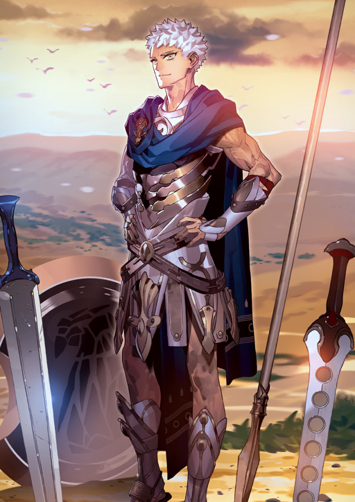 1boy, armor, armored_boots, blue_cape, boots, bracer, breastplate, cape