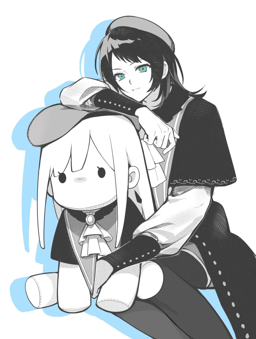 1girl, bang_dream!, bang_dream!_it's_mygo!!!!!, blue_eyes, capelet, character_doll, closed_mouth, commentary
