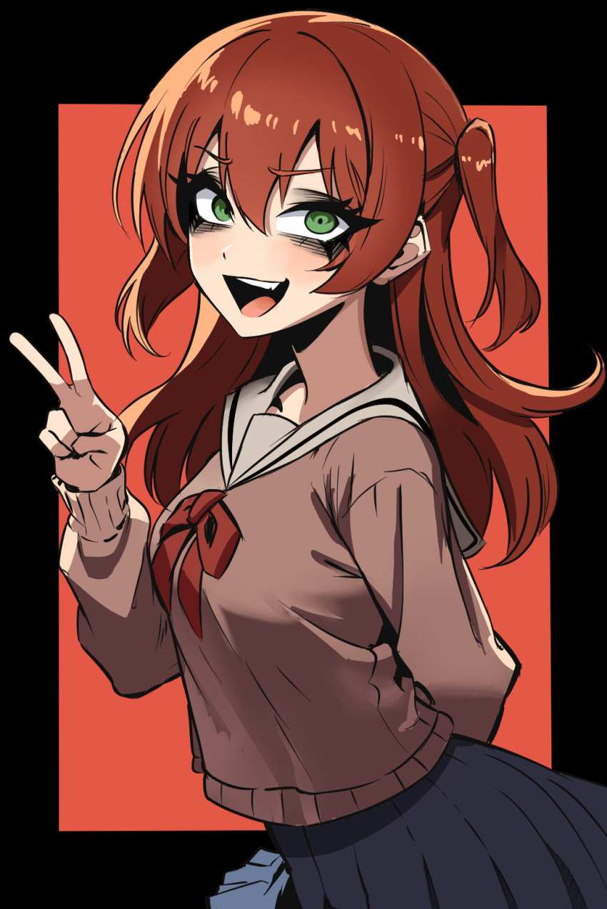 1girl, bags_under_eyes, black_background, black_eyeliner, black_eyeshadow, black_skirt, bocchi_the_rock!, commentary_request