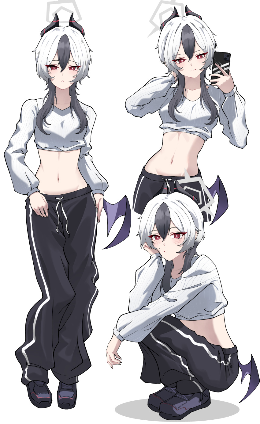 1girl, absurdres, alternate_costume, alternate_hairstyle, black_pants, black_shoes, blue_archive, blush