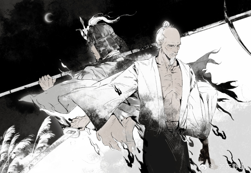 2boys, absurdres, armor, artist_name, ashina_isshin, chinese_commentary, closed_mouth, commentary_request