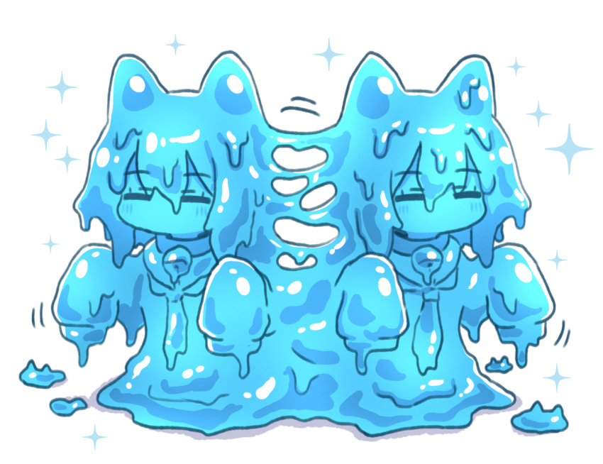 2girls, =_=, animal_ears, closed_eyes, fox_ears, fox_girl, kemomimi-chan_(naga_u), mitosis
