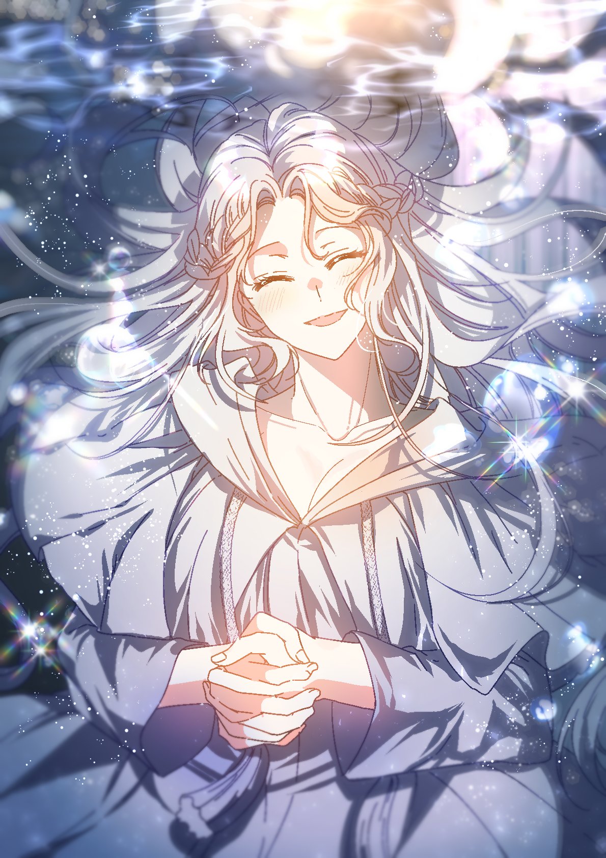 1girl, ^_^, capelet, closed_eyes, drawstring, facing_viewer, final_fantasy, final_fantasy_xiv