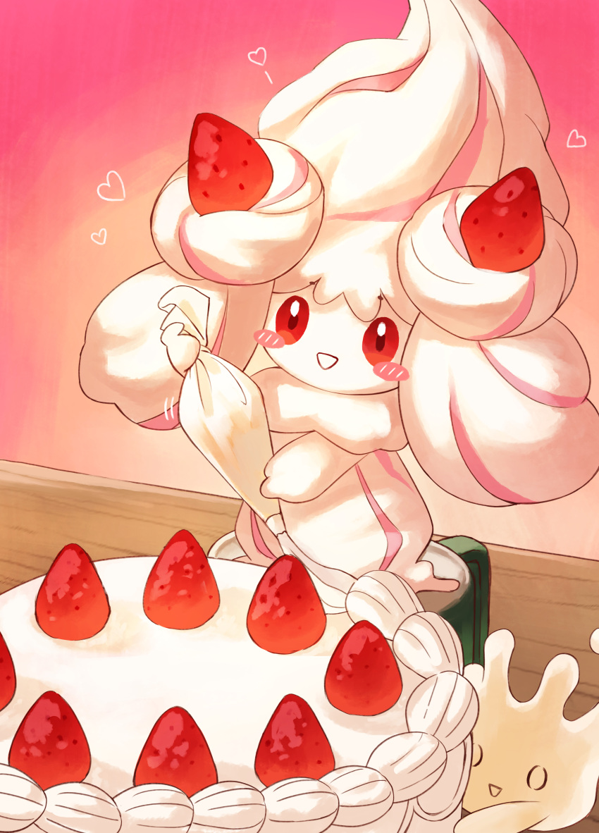 1girl, absurdres, alcremie, alcremie_(ruby_swirl), alcremie_(vanilla_cream), axokim, blush_stickers, cake