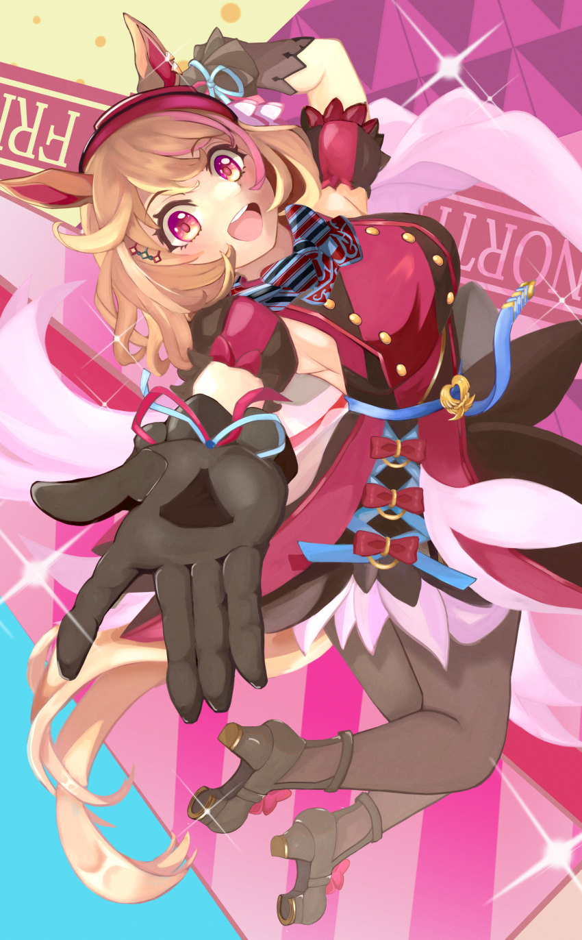 1girl, absurdres, armpits, blush, breasts, brown_eyes, character_name, gloves
