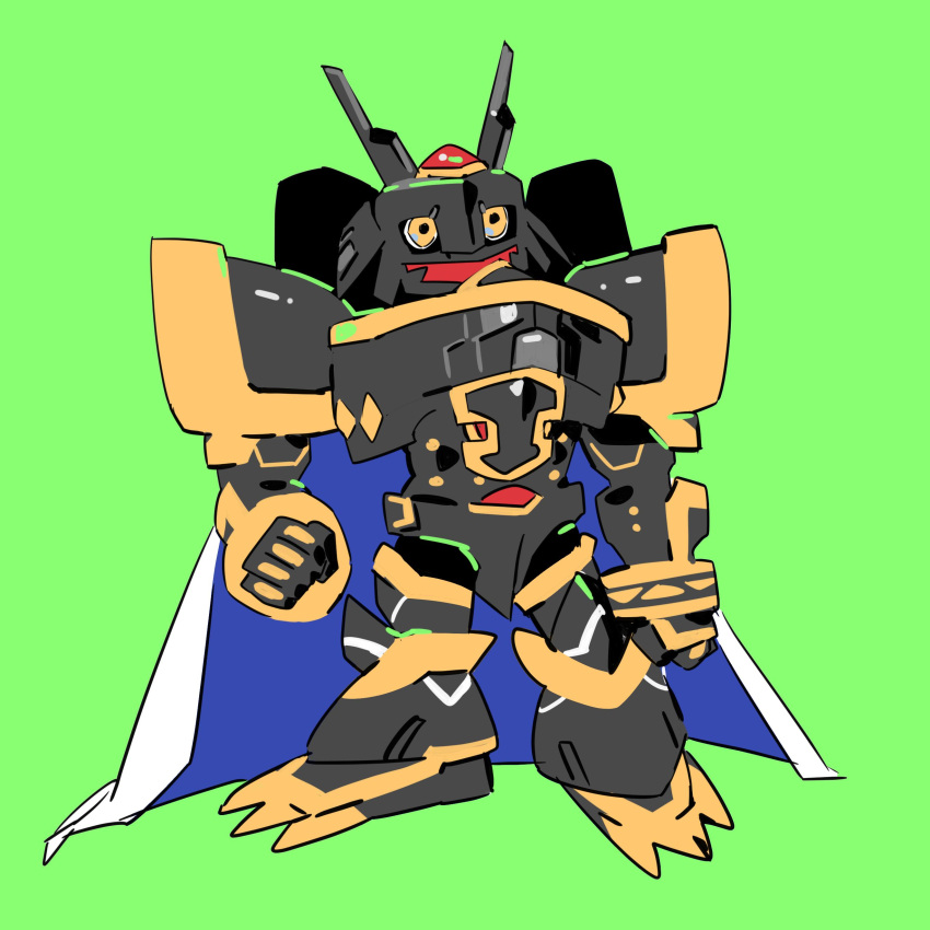 absurdres, alphamon, armor, black_armor, black_helmet, cape, chibi, dawu233