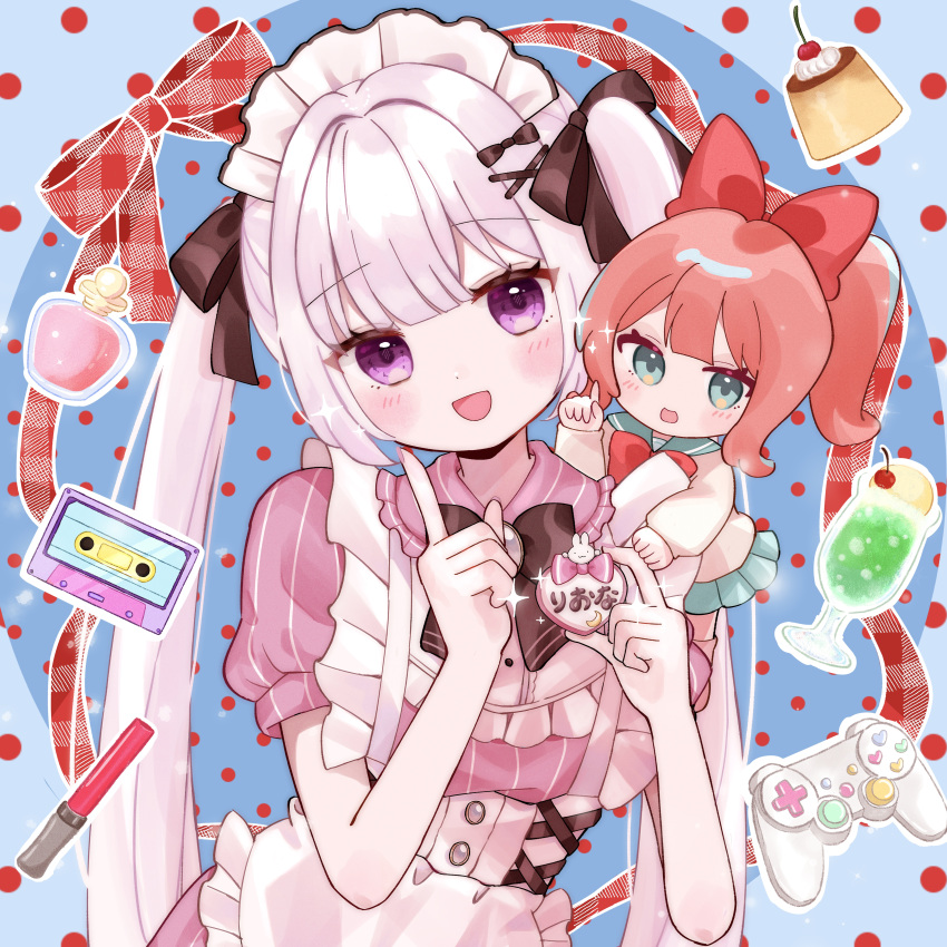 2girls, absurdres, blue_eyes, blush, character_request, commission, highres, indie_virtual_youtuber