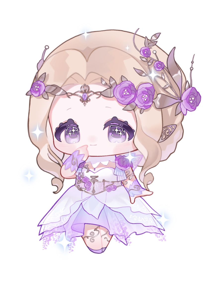 1girl, blonde_hair, blooming_dreams_(infinity_nikki), bow, bridal_gauntlets, chibi, chinese_commentary, circlet