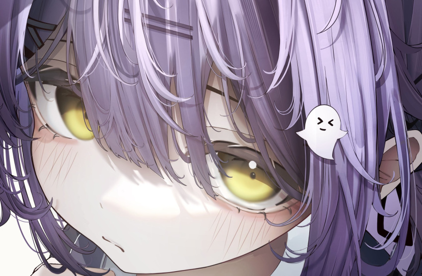 1girl, =_hair_ornament, close-up, closed_mouth, ghost_hair_ornament, hair_between_eyes, hair_ornament, highres