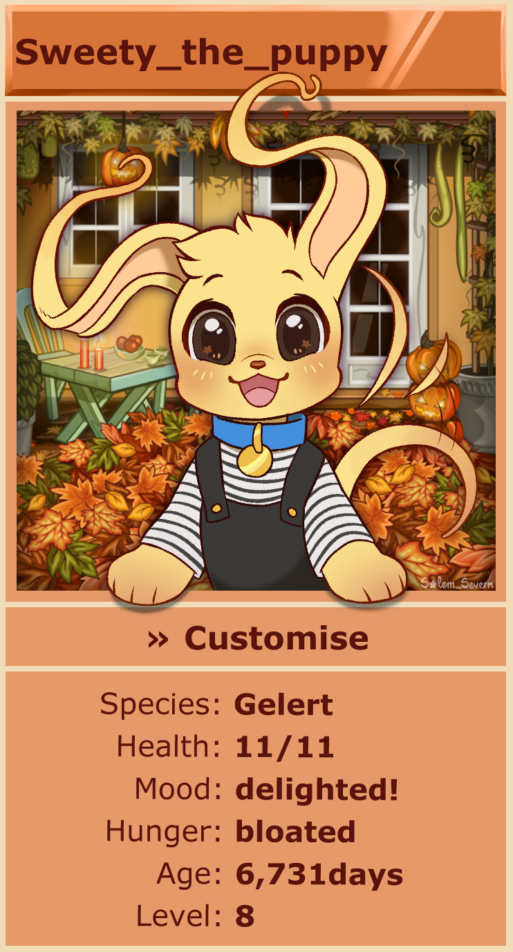 1other, :3, animal_ears, autumn_leaves, baby_neopet, black_overalls, blush, brown_eyes