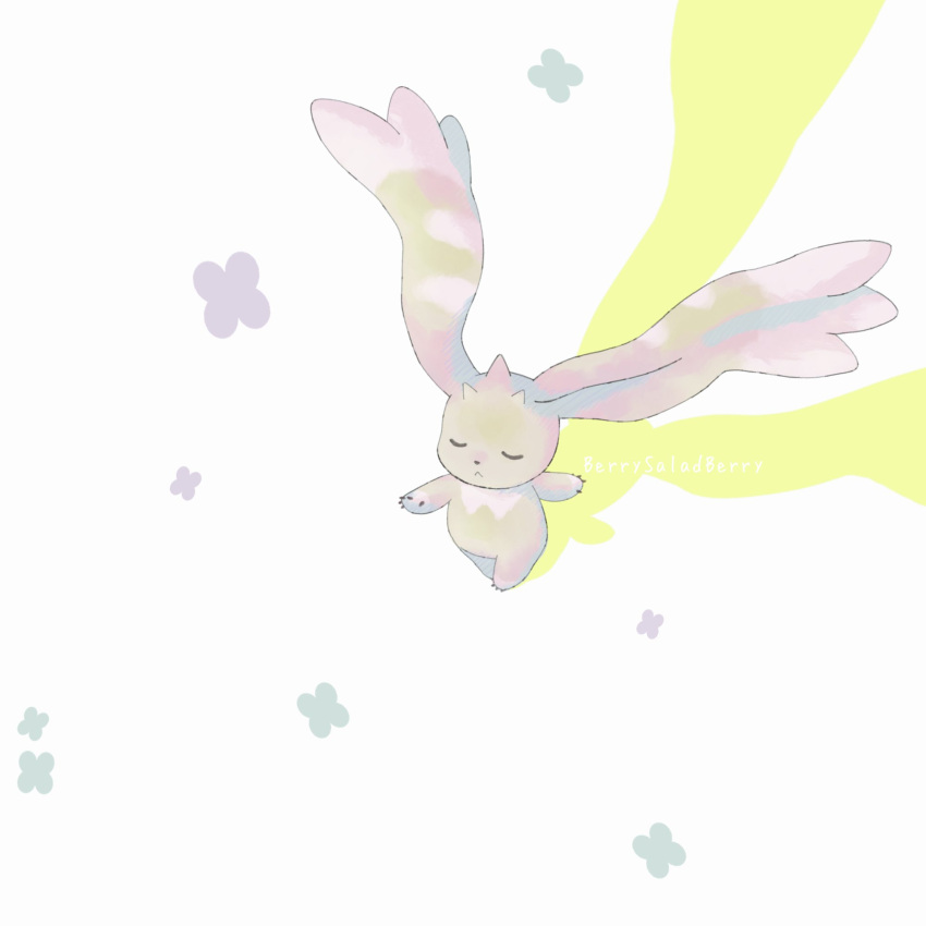 artist_name, body_fur, brown_fur, closed_eyes, commentary_request, digimon, digimon_(creature), full_body, highres, horns, lopmon, saradaberi, shadow, simple_background, solo, white_background, yellow_shadow