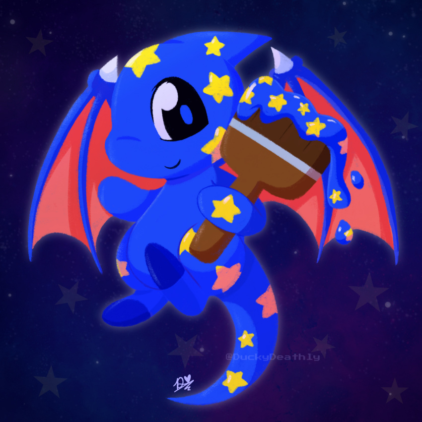 1other, black_eyes, blue_pupils, blue_skin, chibikemo, colored_skin, commentary, creature