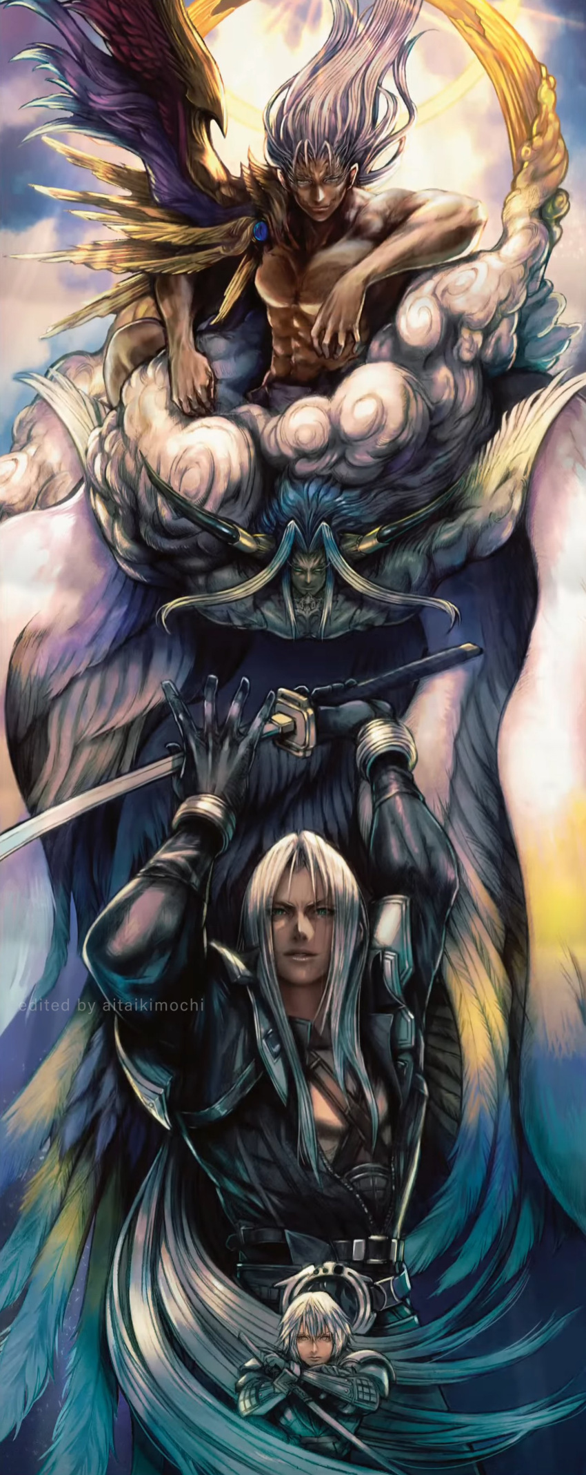 absurdres, age_progression, black_gloves, fighting_stance, final_fantasy, final_fantasy_vii, final_fantasy_vii_ever_crisis, gloves
