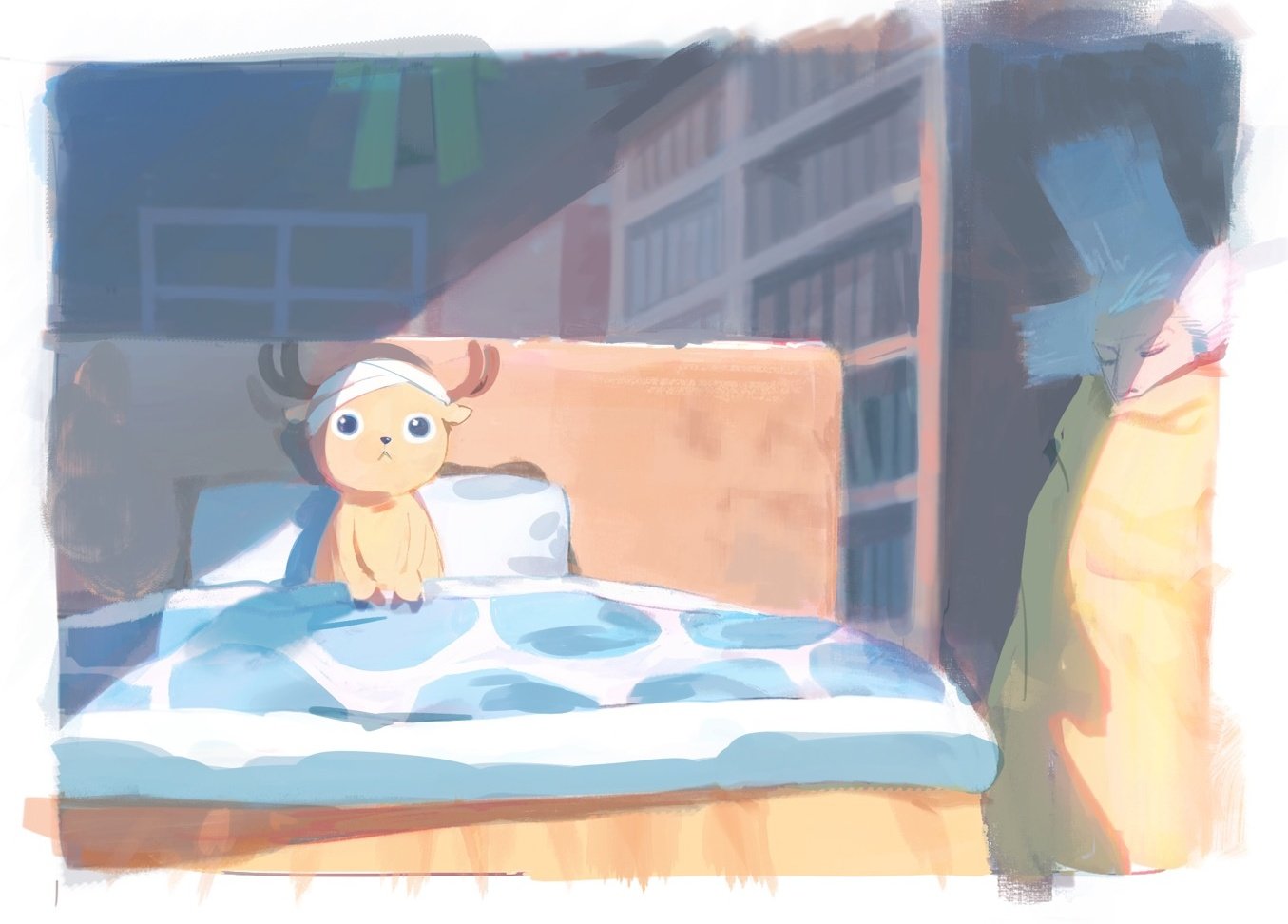 2boys, aged_down, antlers, bandages, bookshelf, closed_eyes, closed_mouth, dr._hiluluk
