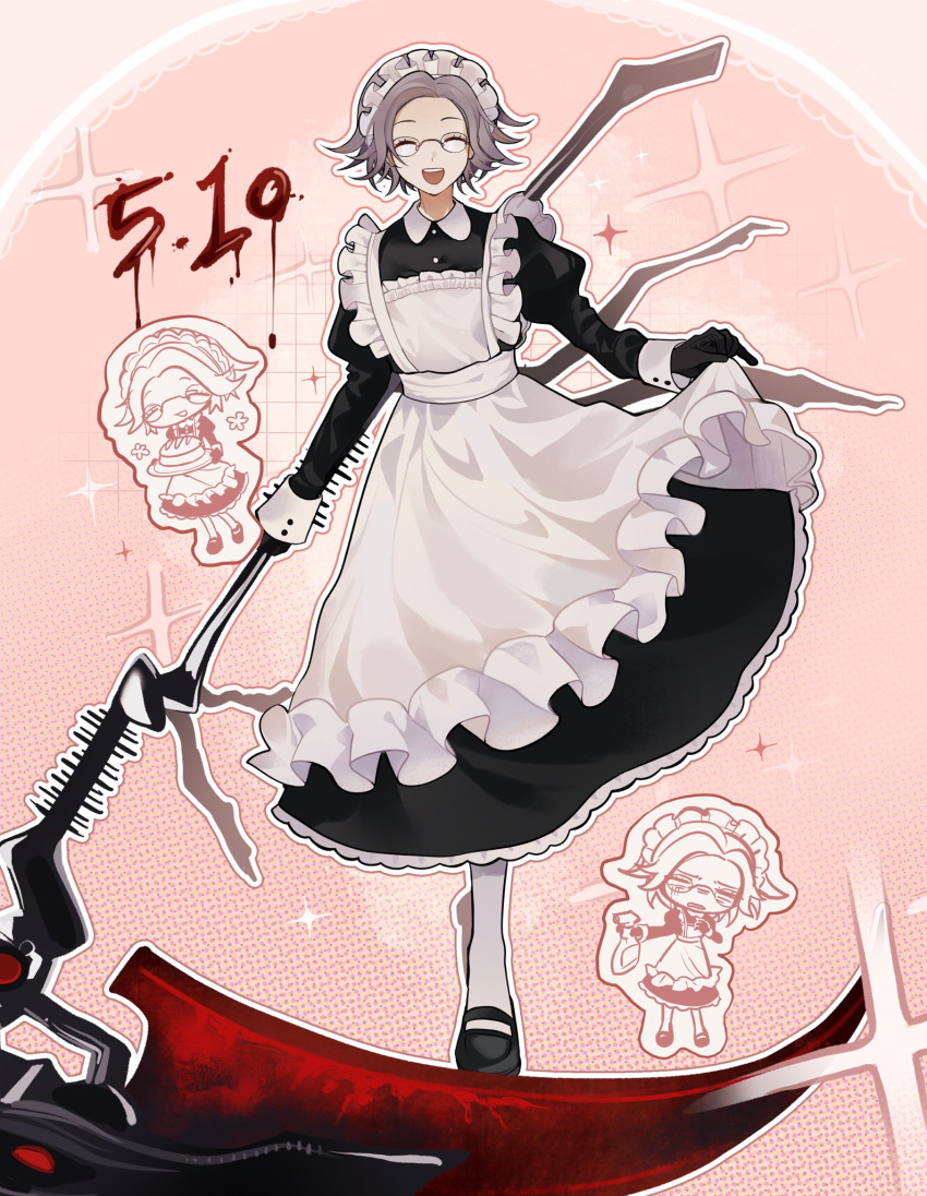1boy, :d, ^_^, aotsuki_eito, apron, black_dress, black_gloves, black_shoes