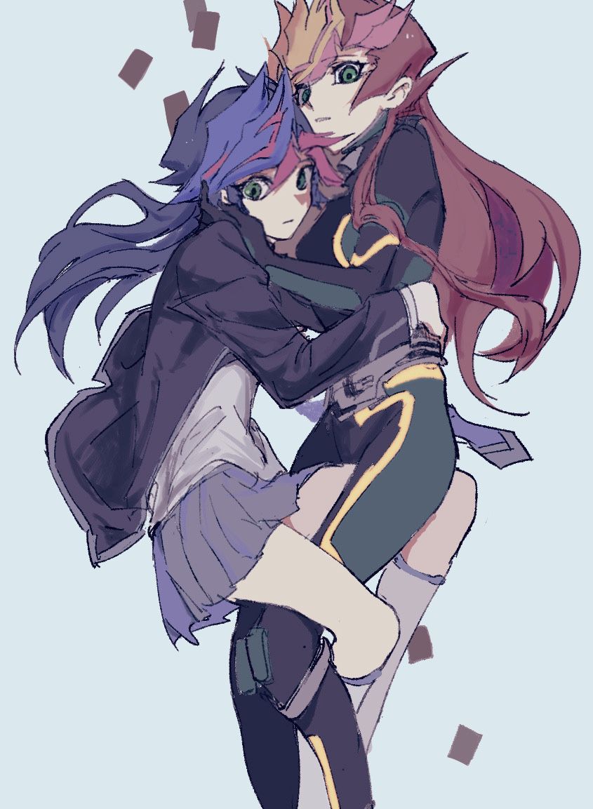 2girls, alternate_form, belt, black_bodysuit, black_hair, black_jacket, blazer, bodysuit