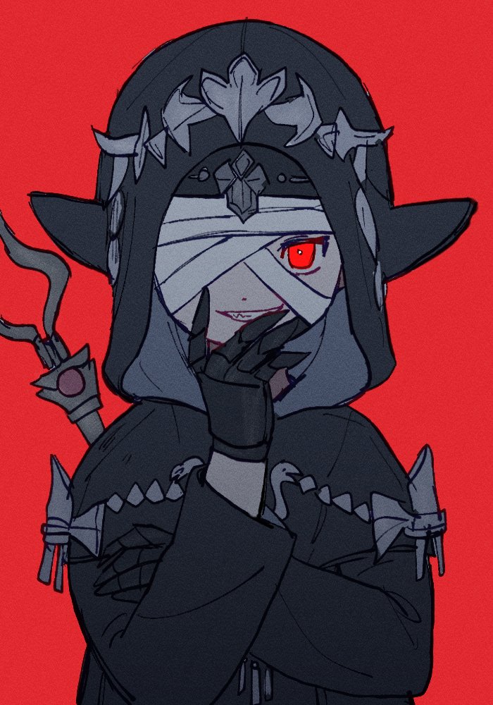 1boy, bandage_over_one_eye, black_gauntlets, black_robe, cocobuki, evil_grin, evil_smile, final_fantasy