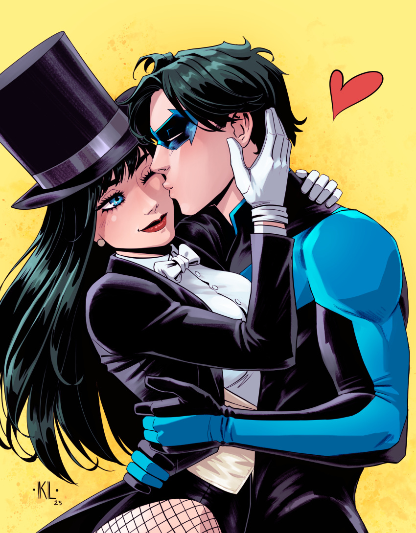 1boy, 1girl, batman_(series), black_hair, blue_eyes, commission, dc_comics, dick_grayson