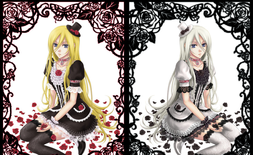 black_rose, black_rose_(flower), dress, flower, gothic_lolita, hat, hitoha, lily_(vocaloid)
