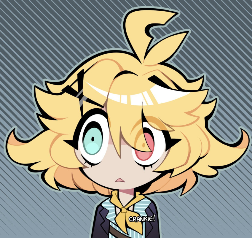 1girl, ahoge, aqua_background, aqua_eyes, aqua_shirt, black_jacket, blonde_hair, chibi