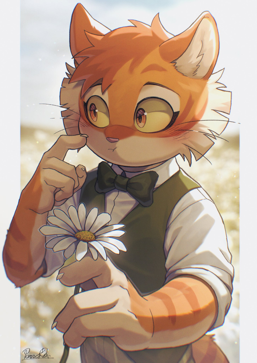 1boy, animal_ears, artist_name, black_bow, black_bowtie, blush, bow, bowtie