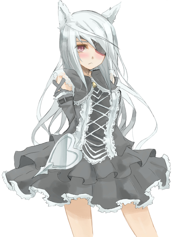 animal_ears, bell, blush, cat_ears, dress, eyepatch, gothic_lolita, infinite_stratos, jonasan, kemonomimi_mode, laura_bodewig, lolita_fashion, long_hair, purple_eyes, silver_hair, violet_eyes