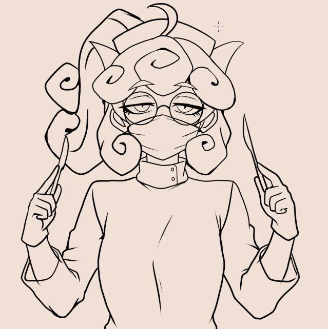 1girl, alternate_costume, breasts, curly_hair, demon_girl, demon_horns, fujita_yoshinobu_(ksk_oda), glasses