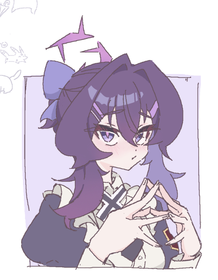 1girl, alternate_costume, apron, blue_archive, blush, commentary_request, enmaided, fingernails